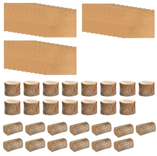 Rieoany 30 Stück Kartenhalter Holz, Tischkartenhalter Set für Hochzeit, Bankett und Events, Holzhalter mit 30 faltbaren Karten für Menüs, Namensschilder und Fotos