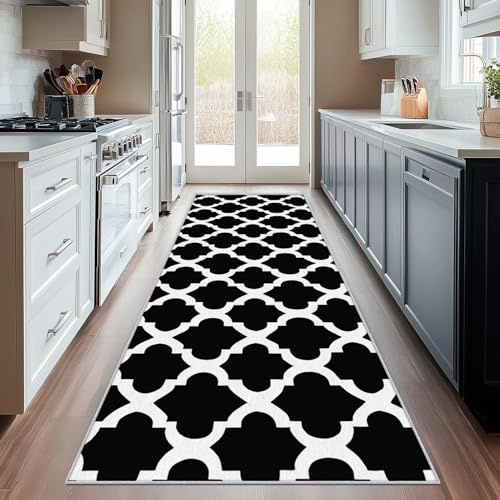 Generisch Läufer Flur Moderner Geometrischer, Waschbarer Teppich Läufer Schwarz Weiß 60x120, Küchenteppich, Eingangsbereich, Bettvorleger, Schlafzimmer Deko, rutschfest, Kurzflor g559