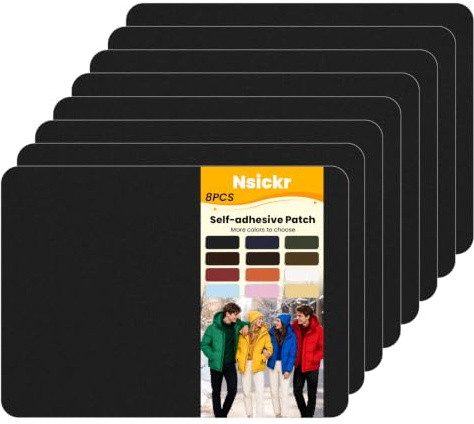 Nsickr- Flicken Selbstklebend Stoff, Selbstklebender Patch, Nylon Flicken Selbstkleben (Schwarz, 14.5x20cm / 8 Stück)