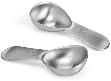Doosu Coffee Scoop Ground Coffee, 18/8 Stainless Steel, 1Tbsp Set of 2 | Food Grade Small Metal Measuring Spoon, 1 Tablespoon with Short Handle, for Beans, Tea, Protein Powder, Espresso, 15ml, 2Pc