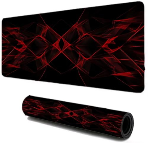 Alfombrilla Ratón, Alfombrilla Escritorio Gaming XXL 1000x600, Rojo Líneas Mouse Pad Protector Escritorio, Bordes Cosidos Base de Goma Antideslizante, Accesorios para Oficina Hogar I-600