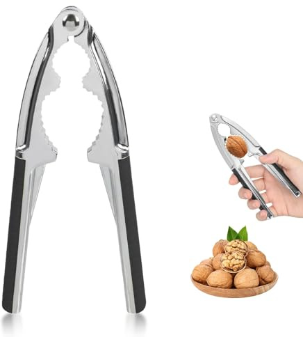 GVSS Cascanueces de metal con mango antideslizante, 15,5 x 3,5 cm, cascanueces multifunción de aleación de zinc negro, para romper nueces, avellanas, almendras y mariscos
