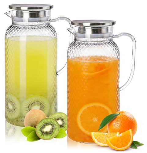 Lot De 2 Pichet à Eau, 1800ml Carafe Plastique, Pichet en Acrylique, Verseuse à Jus/Eau Transparente, Pichets en Plastique Transparent avec Couvercle Pichets en Plastique Transparent avec Couvercle