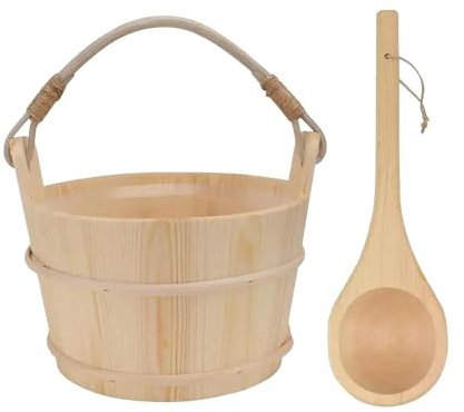 rongweiwang Secchio e mestolo per sauna, barili in legno fatti a mano, barili resistenti e di grande capacità, cucchiaio in legno, accessori per sauna. Set di secchio e mestolo per bagno fatto a mano.