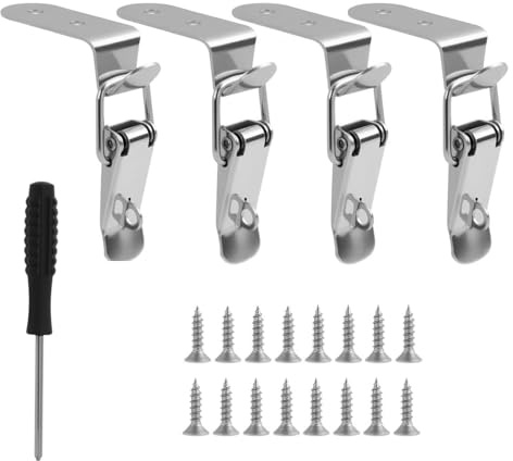 4PCS Cierres Tensores de Acero Inoxidable con Tornillos y Destornillador, Chiusura a Scatto a 90°, Chiusura a LEVA, Chiusura a Catenaccio per Valigie,Armadi,Cassette Degli Attrezzi E Scatole in Legno