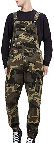 Modeewel Jeans Salopette da uomo, mimetico, pantaloni lunghi in denim, pantaloni da lavoro, pantaloni da lavoro, pantaloni da lavoro, tuta multifunzione