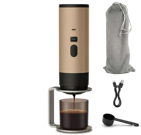 Macchina Caffè Portatile Wireless con Riscaldamento Acqua Automatico, Macchinetta Espresso a Batteria 15 Bar, Compatibile con Capsule Nespresso, Dolce Gusto e Caffè Macinato, Per Viaggio e Campeggio