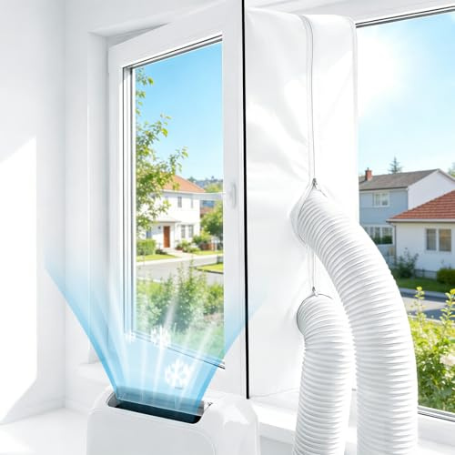 Portable Air Conditioner Window Seal with Non-Slip Two-Way Zippers for Mobile Air Con Units & Tumble Dryers – 400cm Universal Air Conditioner Window Seal with Waterproof PU Coating (300cm x 30cm)
