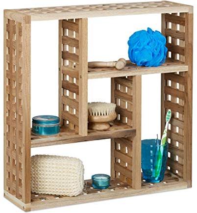 Relaxdays Wandregal Bad, Walnuss mit 5 Fächern, für Badezimmer, Flur und Wohnzimmer, H x B x T: 50 x 50 x 15 cm, natur