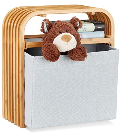 Relaxdays Hocker mit Aufbewahrung, Design Sitzhocker mit Stauraum, schmaler Bambus Holzhocker für die Garderobe, natur, 19.5 x 41 x 45 cm