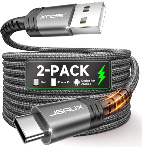 JSAUX USB C Kabel 3.1A [2 Stück 2M], Ladekabel USB C Nylon Geflochten Schnellladekabel Kompatibel mit Samsung Galaxy S25 S24 S23 Ultra S22 S21, iPhone 17 16 15 Pro Max, CarPlay, PS5 Controller-Grau | Aufladen 3,1 A, Sync 480 Mbps, Nylon geflochten, 40.000+ Biegungen, Sicherheitschip, für Android Auto und iPhone CarPlay