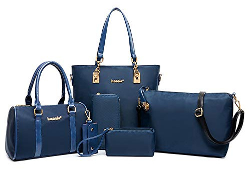 AlwaySky Nylon Damen Schultertasche Henkeltaschen Handtasche Tote Geldbörse Brieftasche Schlüsselfall Sechsteiliges Set