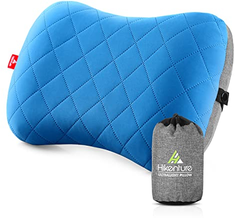 HIKENTURE Aufblasbares Camping/Reise Kissen mit Abziehbarem Kissenbezug, Ergonomisches Kopfkissen, Komfortables Nackenkissen für Outdoor, Inflatable Travel Neck Pillow, Blau, One Size