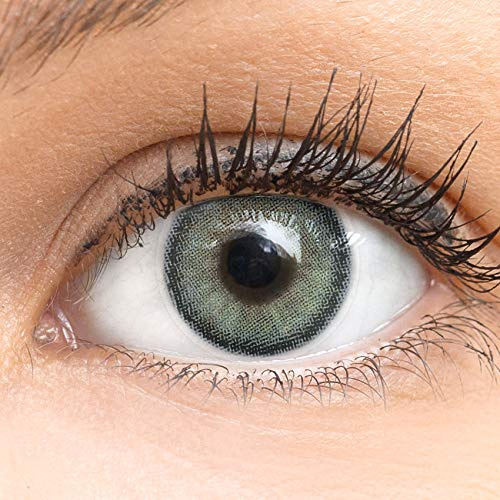 Glamlens lentilles de couleur grises naturelles colorées très haute opacité Bella Gray + étuis à lentilles de contact I 1 paire (2 pièces) I 90 Jours I sans correction I 0,00 Dioptries