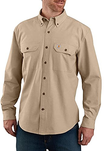 Carhartt Loose Fit Midweight Chambray Long-Sleeve Shirt, Camicia abbottonata Pratica da Lavoro Uomo, Dark Tan Chambray,