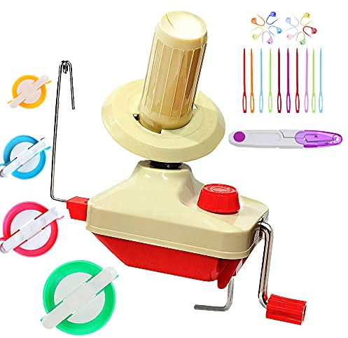 RRigo Kugelwickler, Garnstrickwebstuhl Häkeln Swift Garn Faser Schnur Kugel Wolle Wickler DIY Tool Kit, 1 Garn Kugelwickler+1 Set 4 Größe Pompon +10 x Kunststoffnadeln+ 1PC Schere