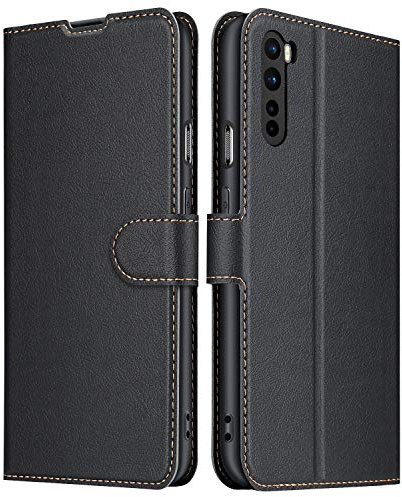 ELESNOW fodral för OnePlus Nord, premium läder flip telefonfodral skydd med magnetisk stängning kompatibel med OnePlus Nord (svart)
