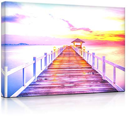 lightbox multicolor | Beleuchtete Wandbilder | Steg ins Meer bei Sonnenuntergang | 80x60 cm | Fully Lighted