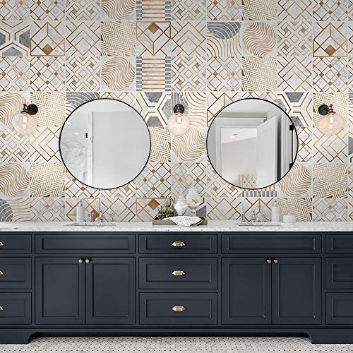 Lot de 10 autocollants de 20 x 20 cm imitation carreaux de ciment à poser au mur. Crédence, décoration d’intérieur, pour salon, cuisine, salle de bains, couleur métallique (metallic)