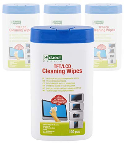 D.RECT Salviette per Pulizia Schermi: TFT, LCD, LED - 100 Pezzi x 4 Set