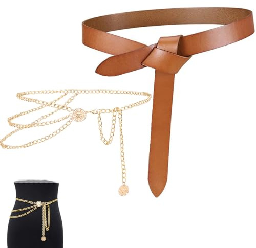 QXYOGO GüRtel Damen Knotenbänder für Frauen Weiche Leder geknotete Gurtband Lange Kleid Zubehör Lady Taillenbänder 1 (Belt Length : 110cm, Color : Camel)