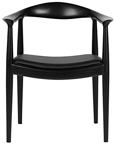 Tomile Mitte des Jahrhunderts Modern Esszimmerstuhl, PU-Kissen Massivholzstuhl mit Armlehnen, Eschenholz Esszimmerstuhl für Wohnzimmer/Esszimmer/Den (Schwarz)