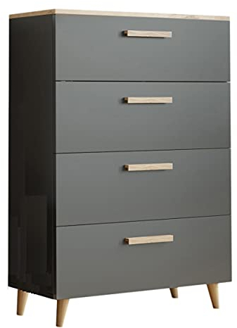 MATKAM Schubladen-Kommode Oslo in moderner Optik, B80 x H112 x T40 cm, 4 Schubfächer mit Holzgriffen (Anthrazit-Artisan Eiche)