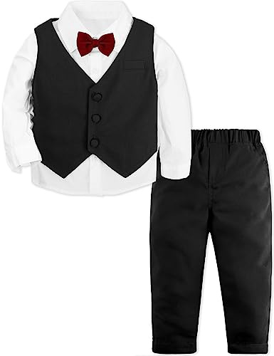 mintgreen Bröllopsklänningar för Pojkar, Dop Outfit Gentleman Klädset Långärmad Skjorta, Svart, 3-4 år, 110