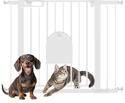 PawHut Barrera de Seguridad para Perros Mascotas 75-103 cm para Escaleras y Puertas con 2 Extensiones Cierre Automático y Sistema de Doble Bloqueo Blanco
