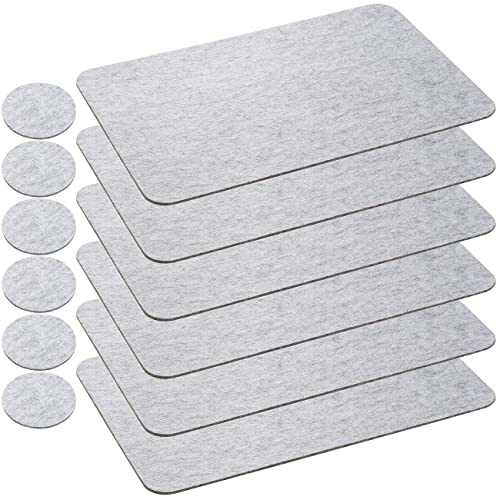 Rosenstein & Söhne Filzgleiter: 12er-Filz-Set: 6 Matten mit 45x30cm & 6 Untersetzer m. 10cm, hellgrau (Platzmatten Filz, Tasse Tischdeko Topf Pfanne Teller, Teegläser)