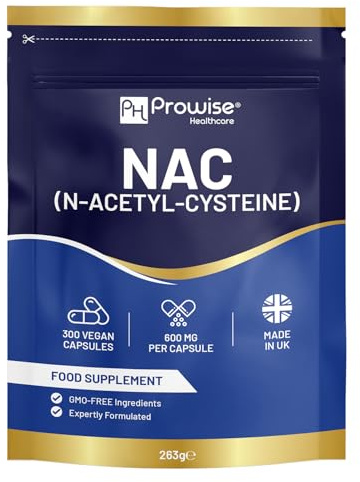 NAC N-Acetyl-Cysteine 600mg | 300 Capsules | Vegan N-Acetyl-Cysteine Nutritional Supplements | High Bioavailability & Letter Box Friendly | UK Manufactured by Prowise Healthcare