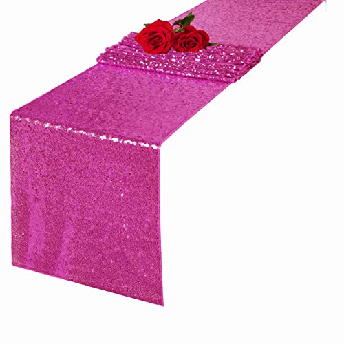 Charoama Chemin de table à paillettes - 30,5 x 182,9 cm - Fournitures de décoration pour fête, mariage, fête prénatale, anniversaire, événement - Fuchsia