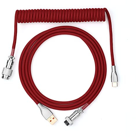 EPOMAKER Câble USB Type C de 1,8 m, Type C à USB A, TPU, Câble mécanique en spirale pour clavier de jeux vidéo avec connecteur aviateur amovible pour clavier de jeu (Rouge)