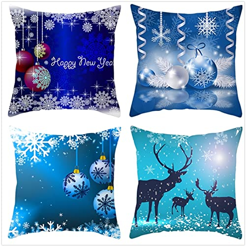 Tinnoon Kissenbezug 50x50cm 4er SetBoho Wohnzimmer Outdoor Deko, Schlafzimmer Zimmer Dekor Kissenhülle Kissenbezüge mit Verstecktem Reißverschluss, Couchkissen, Sofakissen Weinachten Gefrorener Elch