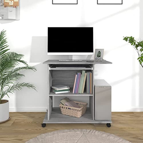 WIFESE Mobiler Schreibtisch Grau Sonoma 80x50x75 cm Holzwerkstoff Bürotisch Computertisch Gaming Ecktisch Kinder Schreibtisch Laptop-Tisch für Studentenwohnheime Büros Arbeitszimmer Vintage Stil