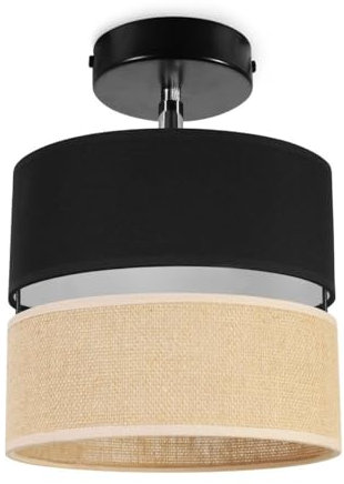 Light-Home Juta Deckenbeleuchtung Lampen Deckenlampen - Deckenlampe Industrial- Pendelleuchte aus Metall und Stoff - Wandlampen 1-Flammig 20 cm - Schwarz Untersatz - Jute und Schwarz