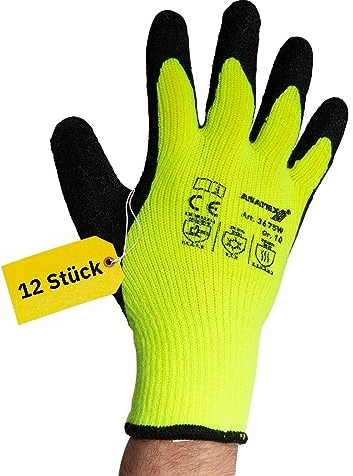 AWOTEX 12 x Arbeitshandschuhe Winter aus Latex in Größe 10 I Handschuhe gefüttert Herren & Damen I Thermo-Handschuhe Arbeit I Gloves Winter I Baustellen-Kleidung I Handschuhe Arbeit Winter