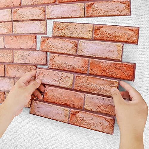 Holdfiturn Self Adhesive Wall Tiles 40 Packs 3D Wall Panels 30x30cm Brick Wall Cladding Panels Classic Red Bricks Wallpaper Panelling Tiles 3D DIY Wall Stickers Waterproof Decor for Livingroom Bedroom