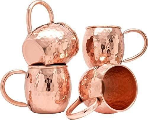 Art Of Creation Set of 4 Hammered Stainless Steel Copper Plated Moscow Mule Beer Mug Cup, Barware, Best for Parties, 475 ML | 16 Ounce