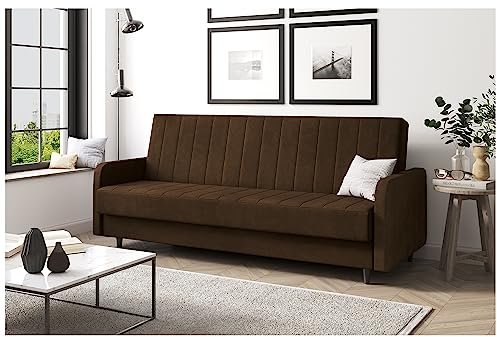MEBLINI Sofa mit Schlaffunktion - Schlafcouch Ausziehbar - Schlafsofa mit Bettkasten - Sofabett - Couch mit Schlaffunktion - Klappsofa - Andres 3-220x87x93cm - Braun Samt