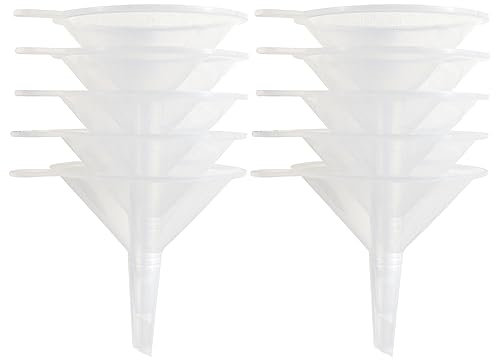 OSTTRPO Confezione da 10 mini imbuto in plastica trasparente da 5,5 cm per riempire bottiglie, perfetto per oli essenziali, profumi, laboratori scientifici, arte della sabbia, olio per bambini