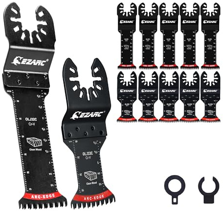EZARC Hojas de sierra oscilantes de dientes japoneses, 10 piezas de cuchillas multiherramienta oscilantes de borde de arco extralargo, corte limpio para madera y plástico, liberación rápida universal