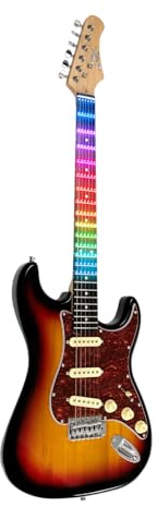 EKO GUITARS - S-300 SUNBURST VISUAL NOTE, Chitarra Elettrica Visual Note, Corpo Pioppo,Manico Acero,Tastiera Resina, Lamina Visual Note che si interfaccia con l'APP dedicata, Colore Sunburst