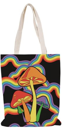 Siebe Stoffbeutel 30X40 Pilze Und Regenbögen Baumwolltasche Jutebeutel,Stoffbeutel Mit Zwei Langen Henkeln,Stofftasche Faltbar,Wiederverwendbare Jutebeutel