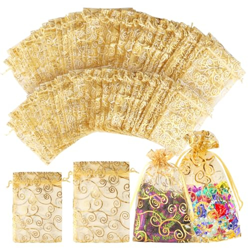 100 pièces Sachet Organza, 15x20 cm et 8x11 cm Pochette Bijoux avec Cordon de Serrage, Légers et Souples Sachet Bijoux, Réutilisables Sac Organza pour Mariages Festival Anniversaires