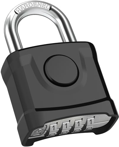 Diyife 54MM Schwer Zahlenschloss, [Ein-Knopf-Entriegelung] Wetterfestes 4-Stelliges Kombinationsschloss Sicherheitsschloss, Vertiefte Schnalle Diebstahlsicher Vorhängeschloss für Hof, Zaun - Schwarz