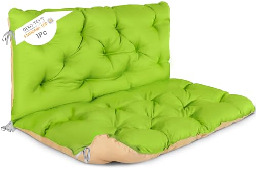 Homecall Palettenkissen Bankauflage 100x98x50 cm mit Niedriger Rückenlehne - Hollywoodschaukel, Europaletten Sitzkissen, Gartenbank, Beidseitige Grün/Beige für Balkon & Garten & Paletten