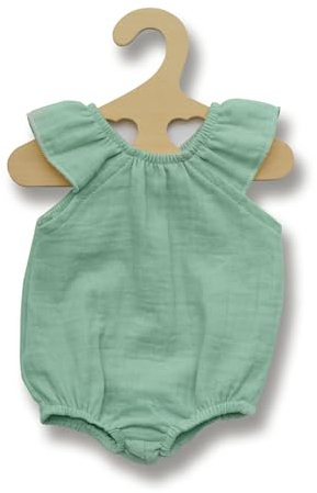 Heless 1413 - Puppenkleidung aus Musselin, 100 Prozent Bio-Baumwolle, Body mit Rüschen in Mint für Puppen und Kuscheltiere der Größe 28-35 cm