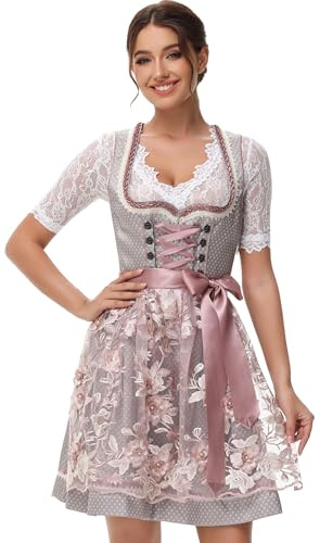 TrendiMax Trachten Damen Dirndl Midi Dirndlkleid Trachtenkleid Elegantes Kleid für Oktoberfest, inkl. Spitzenschürze Gr.34-46 - 50CM