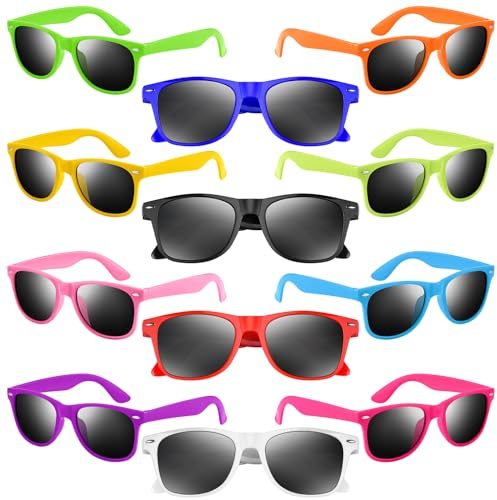 NEBURORA 12 Pack Neon Sunglasses Bulk Classic Retro Multicolor Party Sunglasses for Adult Men Women Birthday Summer Beach Pool Party Favors